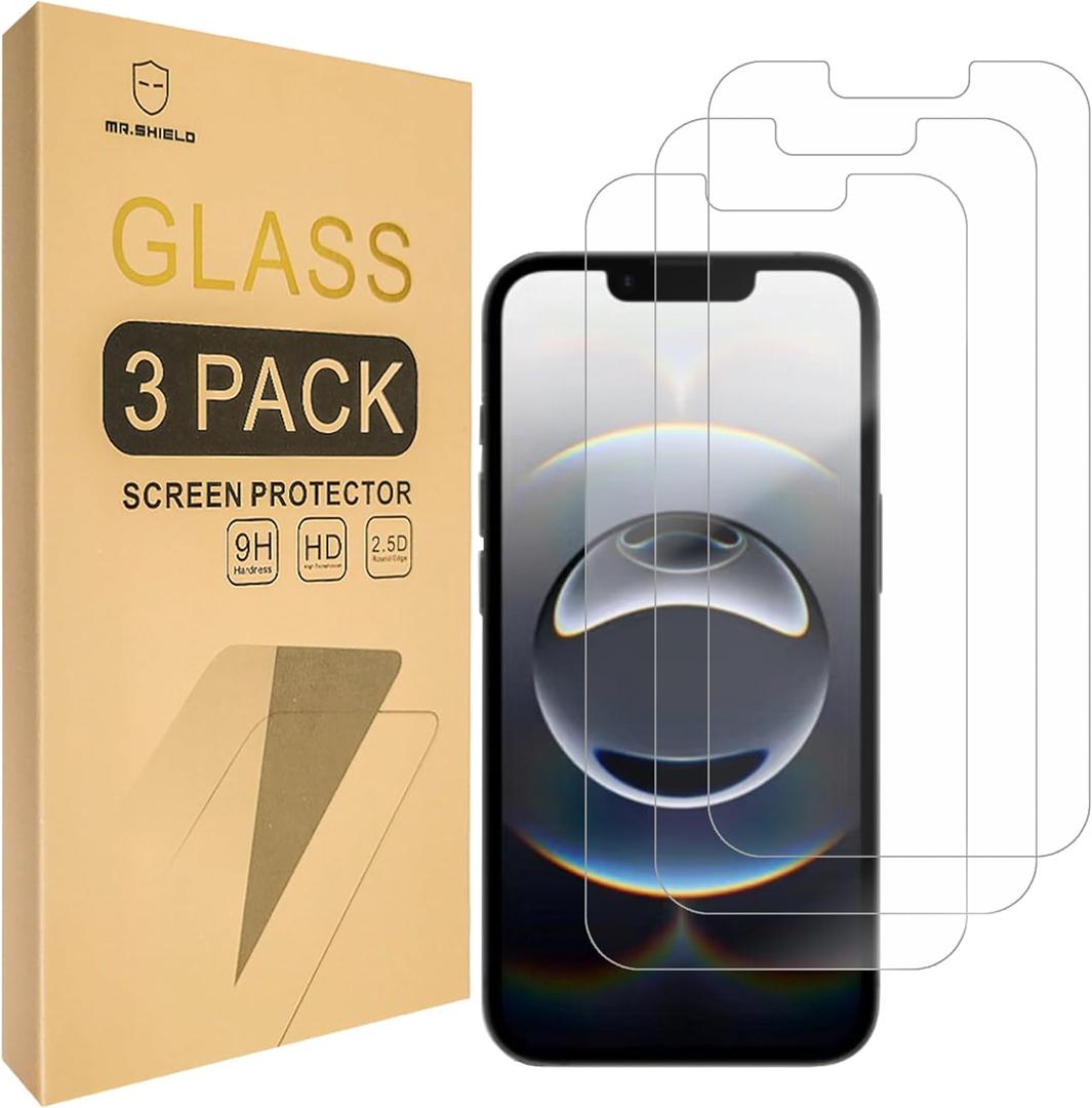 3 x Mr.Shield Screen Protector compatible with iPhone 16E (2025) [Tempered Glass] [3-Pack] [Japan Glass with 9H Hardness]