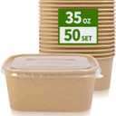 50 Pack 35 oz Paper Food Containers with Lids, Microwavable and Freezer Use Paper Meal Prep Containers Disposable Food Prep and Take Out Food Containers, 50 Bowls 50 Lids