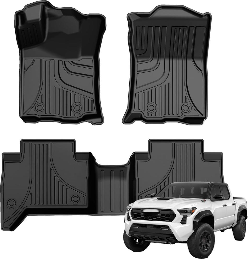 AOMSAZTO Floor Mats for 2016-2023 Toyota Tacoma Double Cab (Automatic Only), TPE All Weather Custom Fit Bed Mat for Toyota Tacoma 1st and 2nd Row Full Set Car Liners, Black