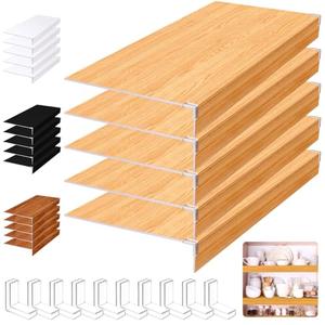 Hoolerry 5 Pcs Wire Shelf Covers Foamed PVC Wire Rack Covers for Removable Closet (Not Wood) Pantry Shelves for Cabinet Bathroom Kitchen Shelving Decoration(Wood Color,33 x 16 Inch)