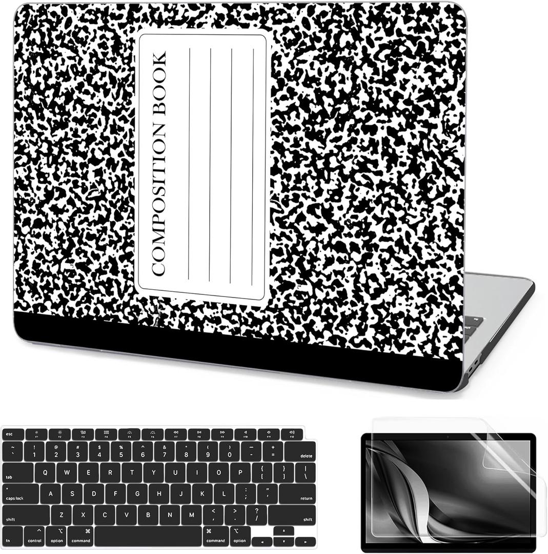 AKIT Compatible with MacBook Air 13 Inch Case 2022-2020 2019 2018 M1 A2337 A2179 A1932, Pattern Laptop Hard Shell Case+Screen Protector+Keyboard Cover for MacBook Air 13.3 Inch, Composition Book