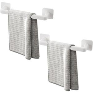 2-Pack 12-Inch Self-Adhesive Towel Bar, Slippers Bar, Hand Towel Hanger and Short Plastic Wall Mount Rack for Kitchen, Bathroom, and Laundry Room