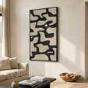 Large Framed Neutral Abstract Wall Art, Black Beige Mid Century Modern Vertical Canvas Prints Paintings Artwork for Walls, Organic Pictures Wall Decor for Hallway Living Room Bedroom Office, 30x60 In