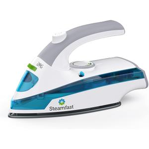Steamfast SF-710 Mini Steam Iron, Non-Stick Sole Plate, Foldable Handle, 45 Second Heat Up Time, Cord Storage, Portable, 6-Foot Power Cord, Chemical-Free Steam Power, White