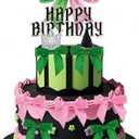 2 Pcs Witch Cake Topper Green Pink Bow Cake Topper Crown Cupcake Topper (black)