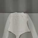 Avidlove Women Long Sleeve Thong Bodysuit Turtle Neck Shapewear Sexy Mesh Top Double Lined Cutout Shirt, Small, White 