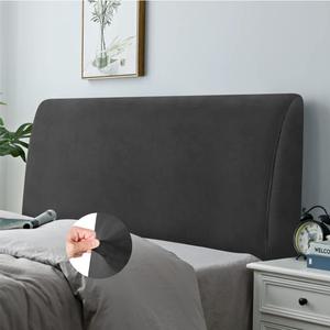 Headboard Cover for Queen Bed, Stretchy Velvety Headboard Slipcover, Dustproof Durable Protector Cover for Bed Headboard, Velvet Soft Fabric (Jet Black)