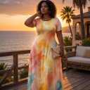 SUZONANA Plus Size Maxi Dress for Curvy Women Summer Casual Sundress Short Sleeve Loose Vacation Dress, XXL