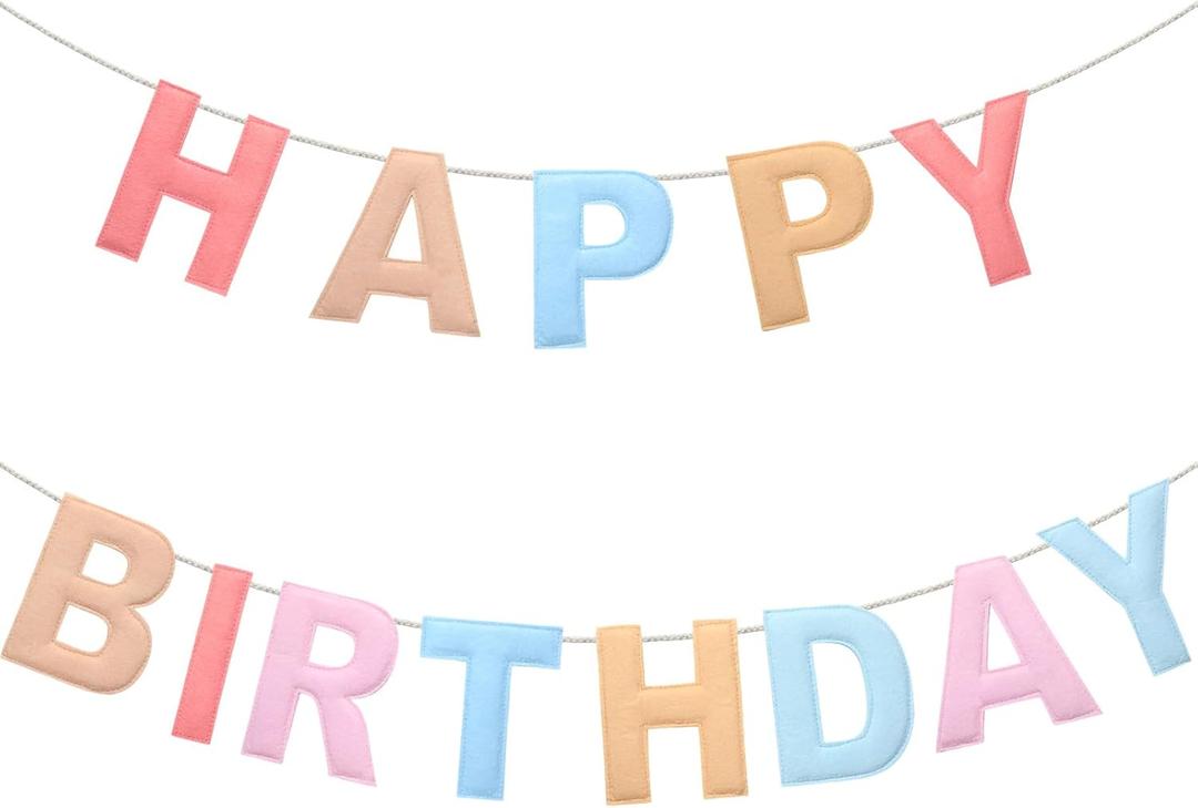 Felt Happy Birthday Garland Rainbow Banner Reusable Happy Birthday Sign Party Supply for Party Decor(Macaron Color)