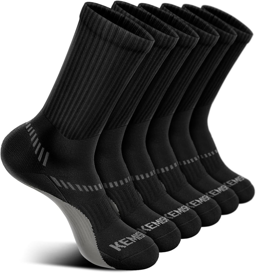 BULLIANT Compression Socks for Men 6Pairs, Athletic Crew Socks Cushioned For Men Sports Running-Arch Support (Black)
