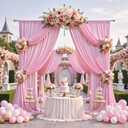 50ft x 14ft Pink Backdrop Curtains, 10 Panels Wrinkle Free Soft Fabric Drapes Back Drop Cloth for Wedding Party Decor, Photo Backdrop for Baby Shower Birthday Stage Reception Lobby Decoration