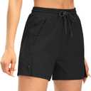 AFITNE Women's 4" Hiking Shorts Quick Dry Lightweight Outdoor Shorts Travel Athletic Golf Shorts with Pockets Water Resistant (X-Large, Black)