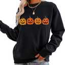 CM C&M WODRO Pumpkin Face Halloween Sweatshirts Women Fall Long Sleeve Crewneck Loose fit Pullover Tops (Large)
