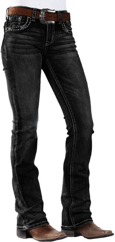 Women's Jeans 90s Mid Rise Bootcut High Stretch Boot Cut Denim Pants Pantalones De Mujer (Large, 201-black)