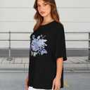 Oversized Tshirts for Women Summer Short Sleeve Casual Basic Tee Tops Loose Fit Shirts, Black Flower Butterfly, 3XL
