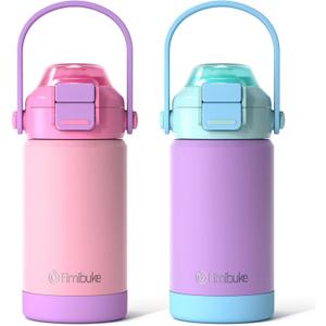 Kids Insulated Water Bottle with Pop-Open Straw & Spout 2-in-1 Lid, 14oz Kids Insulated 18/8 Stainless Steel Water Bottle for School Girls Boys Toddler Water Bottle Leak Proof Toddler Cups, Macaron