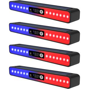Aolyty Solar Lights Outdoor, 3 Work Modes Solar Strobe Lights Waterproof Warning Wall Light 4 Pack Bright White Light/Red & Blue Light Flashing for Garden Patio Yard Front Door Home