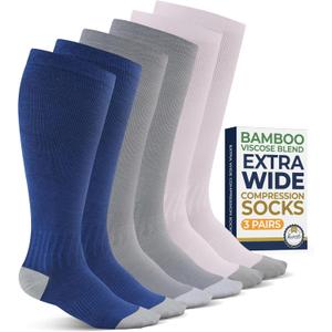 Pembrook 3 Pairs Plus Size Compression Socks Wide Calf - Bamboo Viscose Compression Socks for Women Wide Calf (4X-Large, Gray/Navy/Light Pink - 3 Pairs)