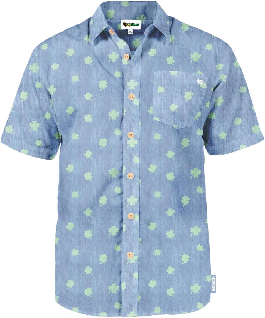 Tipsy Elves Button Down Shirts for Men - Valentines Day, Mardi Gras and St Patricks Day Mens Button Ups (Blue, L)