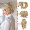 FESHFEN Claw Clip Short Ponytail Extensions - DIY Bendable Metals Fluffy Messy Bun Hair Piece Straight Synthetic Hairpieces Ponytail Extension for Women, Dirty Blonde