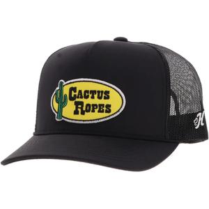HOOEY Cactus Ropes Circle Patch Trucker Hat for Men – Adjustable Snapback Mesh Baseball Cap - Western Work & Casual Wear (Black)