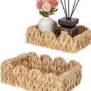 Scalloped Wicker Rattan Baskets for Shelf, Toilet Paper Storage Basket for Over Toilet Storage Shelf, End Table, Living Room, Bedroom, Shelves, Handwoven Farmhouse Home Decor, Natural Set 2 (Small)