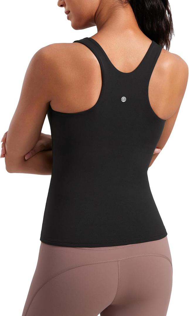 CRZ YOGA Butterluxe Womens Racerback Workout Tank Top with Built in Bra - Padded High Neck Yoga Athletic Camisole (Small, Black)