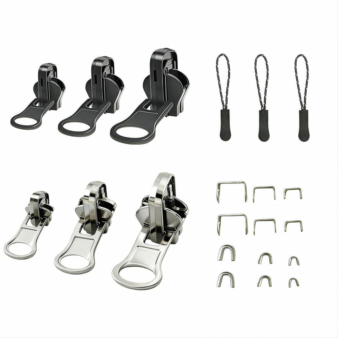 Universal Zipper Repair Kit - 3-Size Double-Sided Zipper Slider Replacement for Quick Fix on Jackets, Luggage & Backpacks No-Sew Installation DIY Home & Outdoor Use