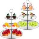 2PCS Silver Cupcake Stand 3 Tiered Dessert Stand Stainless Steel Cupcake Display Stand Party Serving Trays Silver Cake Holder for Holiday Dessert Table Decorations Birthday Wedding