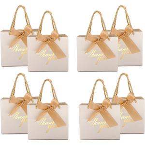 TKSBAG 50 Pack Small Thank You Gift Bags with Handles, 5.5''x 2.5''x4.7'' Mini White Gift Bags Bulk for Baby Shower, Birthday, Wedding, Party Favors