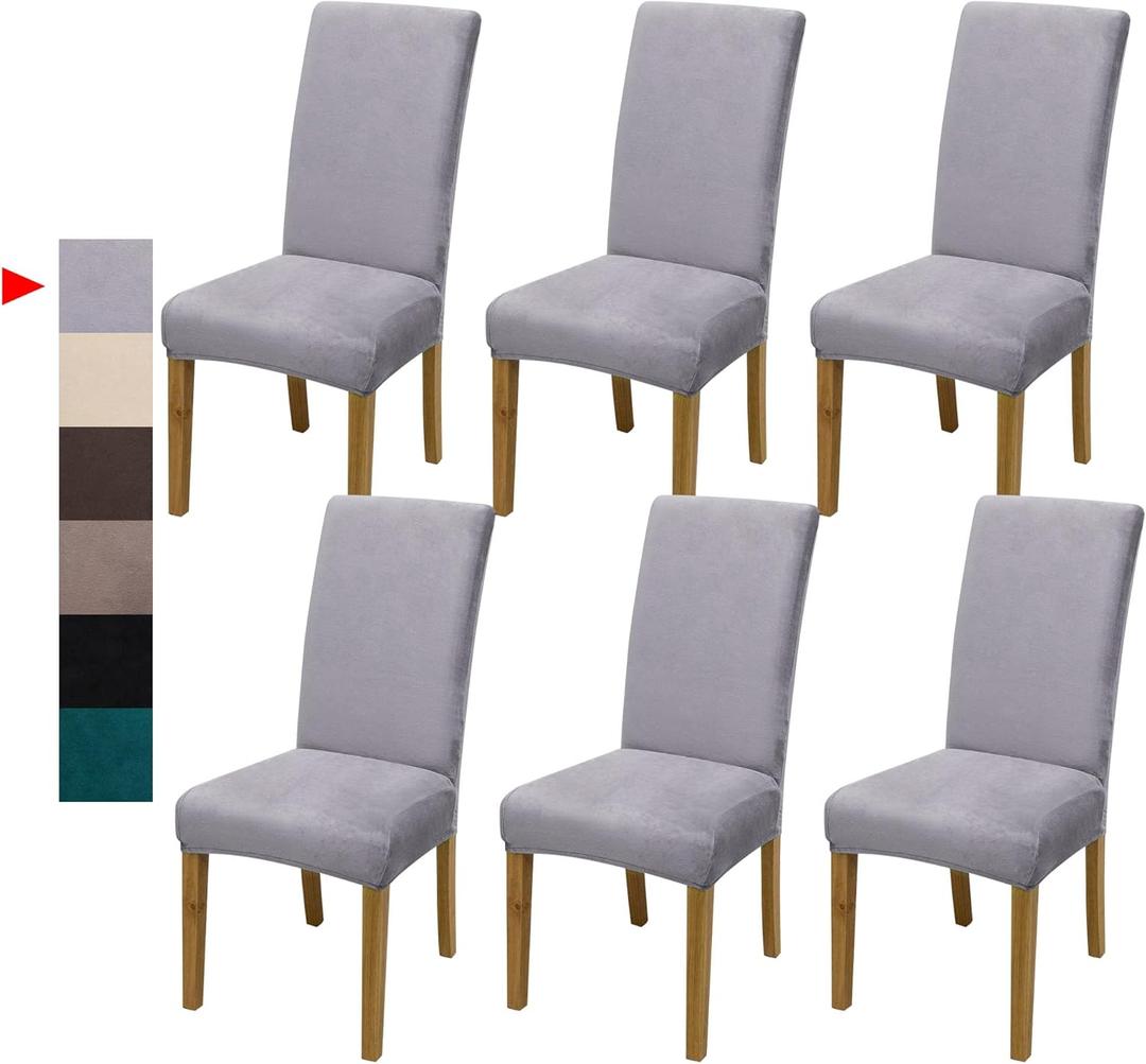 Velvet Dining Chair Covers,Dining Room Chair Covers Set of 6,Stretch Kitchen Chair Cover,Soft Washable Dining Chair Cover,Parsons Chair Slipcovers Protective,for Home,Restaurant,Banquet(Gray)