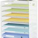 SUBEKYU 9 Tier Paper Letter Tray Desk Organizer with Handles - White Metal Mesh File Holder Paper Sorter Desk Organizer for Office Home School, Include 6 Pcs Adjustable Slid Tray, 6 Colors