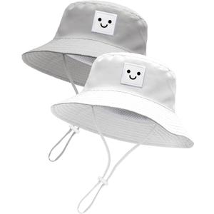 Baby Sun Hat Toddler Bucket Hats UPF 50+ Kids Summer Sun Protection Beach Hat for Boys Girls (White, M)
