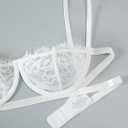 Lilosy Sexy Eyelash Underwire Floral Lace Sheer O Ring Linked Cutout Lingerie Set 2 Piece (White), Medium