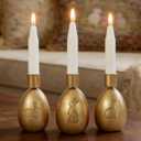 DN DECONATION Easter Candle Holders Set, 3PCS Gold Egg Candle Stick Holders Easter Decorations for Taper Candles Sticks, Resin & Metal Candlestick Holder Farmhouse Table Mantel Vintage Egg Decor