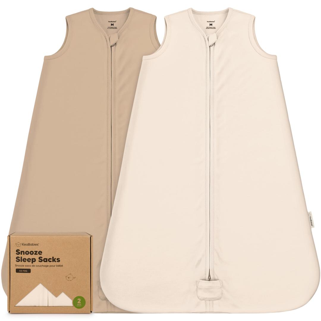 2-Pack Baby Sleep Sacks, Zipper Wearable Blanket - 0.5TOG Organic Cotton,Lightweight,Soft Cozy Toddler Sleeping Sack 6-12 months,Easy to Wear Large Newborn Transition Swaddles Sleepsacks(Ecru, M)