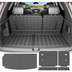 powoq 7&8 Seats Cargo Mat Compatible with 2024-2026 Chevy Traverse Trunk Mat GMC Acadia 25-26 Buick Enclave Trunk Liner TPE Cargo Backrest Liner Replacement for 24-26 Traverse Accessories