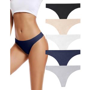 voenxe Seamless Women Underwear Thongs,No Show Ladies Thong,No Line Workout Breathable Comfortable Panties,Soft Undies,5-Pack, Large