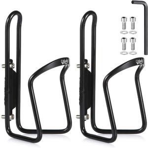 USHAKE Water Bottle Cages, Basic MTB Bike Bicycle Alloy Aluminum Lightweight Water Bottle Holder Cages Brackets(2 Pack- Drilled Holes Required) (Black)