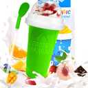 Slushie Cup, DIY Magic Slushy Maker Cups, Portable Slushy Cup for Juices, Milk and Ice Cream Make, Double Layers Silica with Lid & Straw for Kids, Friends, Family (Green)