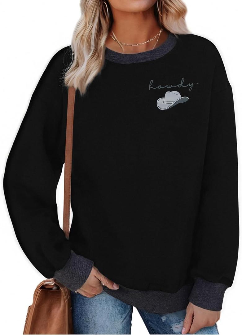 ASTANFY Cow Skull Western Sweatshirts For Women Country Western Outfits Cowgirl Pullover Sweatshirts (Small, Black-2)