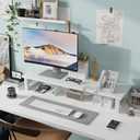 WESTREE Dual Monitor Stand Riser, Wood and Steel Monitor Stand Riser, Computer Monitor Stand for 2 Monitors, Multi-Purpose Desktop Storage Stand for Computer,Laptop,Printer,TV