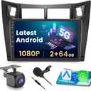 Hikiy [2+64G] Android 15 Car Stereo for Toyota Yaris 2006-2011 with Wireless CarPlay Android Auto, 9'' Touch Screen Car Radio GPS Mirror Link WiFi Backup Cam Bluetooth SWC FM/RDS
