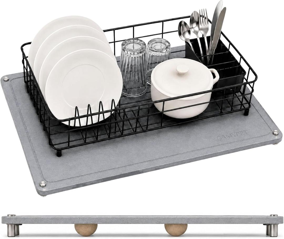 Large Dish Drying Stone Mat for Kitchen 24"x16" Light Gray