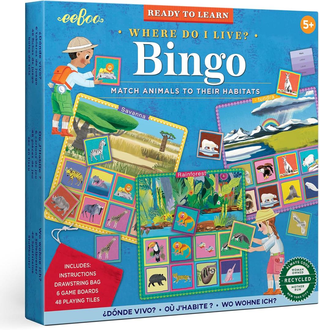 eeBoo: Ready to Learn: Where Do I Live? Bingo - Game for Kids, Match Animals to Their Habitat, Kids Ages 5+