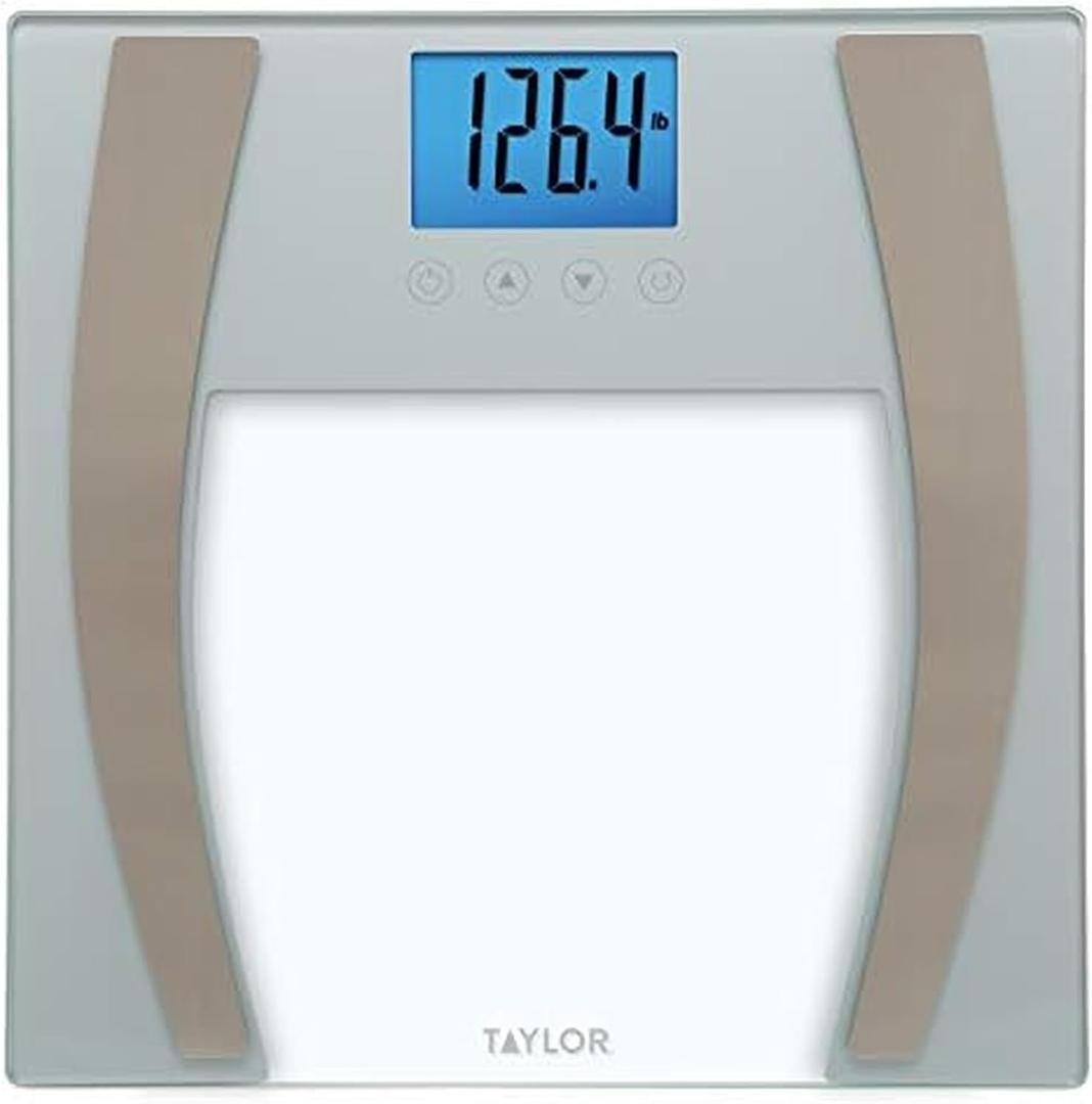 Taylor Digital Glass Body Composition Scale, Bathroom Scale for Body Weight, Measures Body Fat, Body Water, and Muscle Mass, Athlete Mode, 4-User Recognition, FSA HSA Eligible, 400 lb Capacity, Silver Taylor Digital Glass Body Composition Scale, Bathroom Scale for Body Weight, Measures Body Fat, Body Water, and Muscle Mass, Athlete Mode, 4-User Recognition, FSA HSA Eligible, 400 lb Capacity, Silver