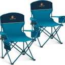 LET'S CAMP Camping Chair 2 Pack Folding Chair with 4-Can Cooler Bag Portable Lawn Chair with Cup Holder,Storage Pocket, Supports 250LBS, Collapsible Chair for Camp, Beach, Picnic (Blue)