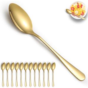 Gold Dinner Spoons 12 Pieces, Stainless Steel Titanium Gold Plating Table Spoon, Soup Spoons, Use for Home, Restaurant, Wedding, Parties, Events, Christmax