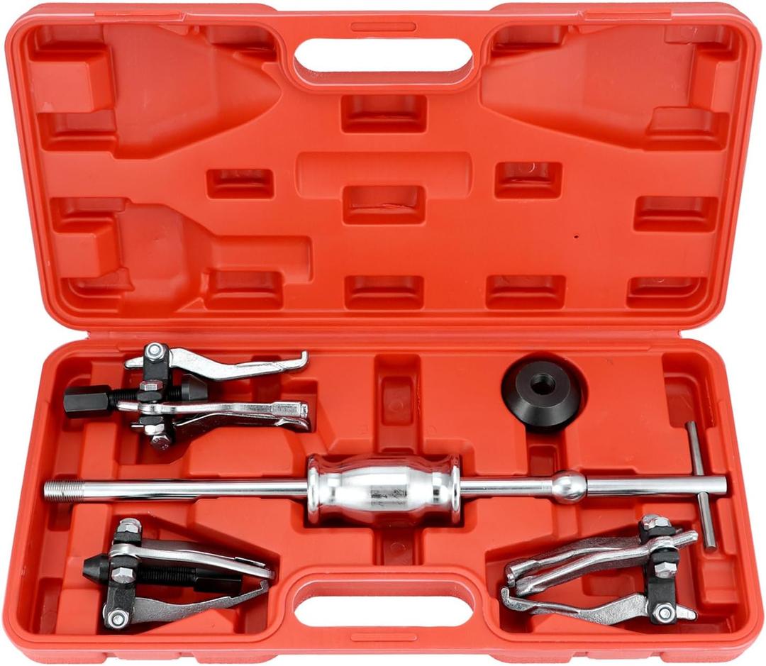 QWORK 3 Jaw Gear Bearing Slide Hammer Puller Set - Universal Internal & External Gear & Pulley Puller for Automotive Maintenance, Efficiently Removes Gears, Bearings, Grease Retainers, Oil Seals