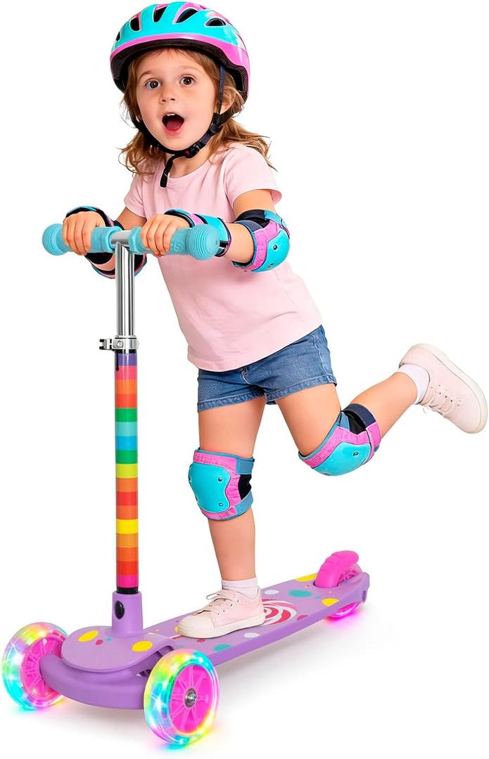 Nattork 3-Wheel Toddler Kick Scooter for Kids Girls Boys Adjustable Height Scooter with Light-Up Wheels, Anti-Slip Deck, Lean-to-Steer Design for Ages 2-8